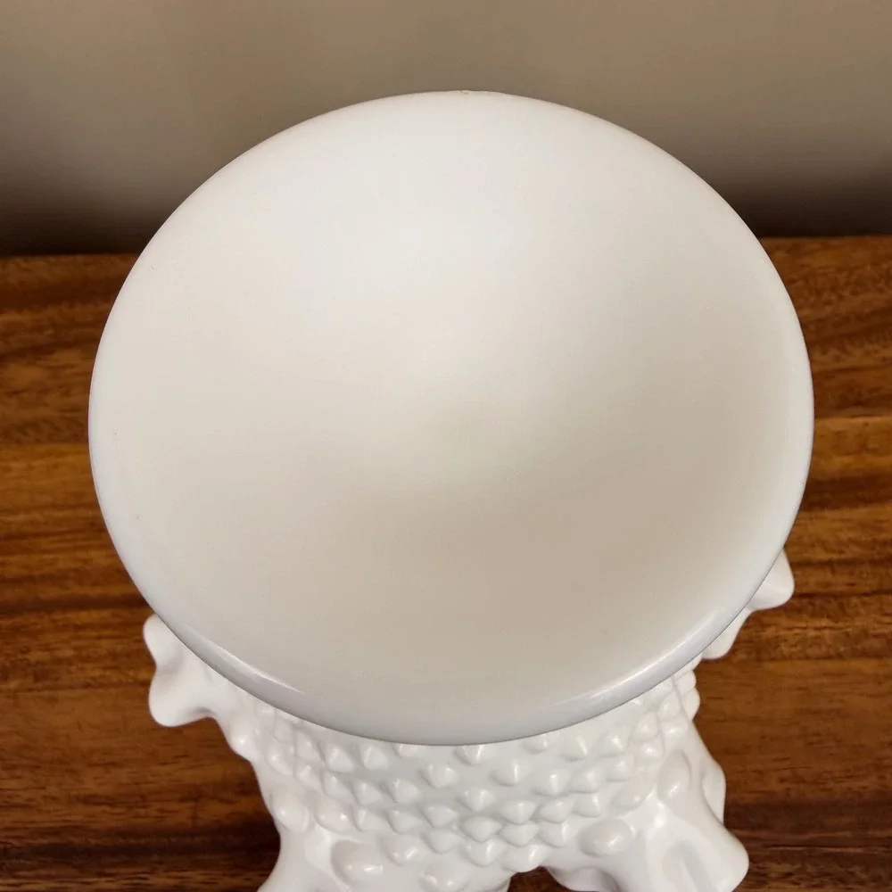 Fenton Milk Glass Hobnail Compote Bowl Ruffled Edge Pedestal Candy Dish  6in